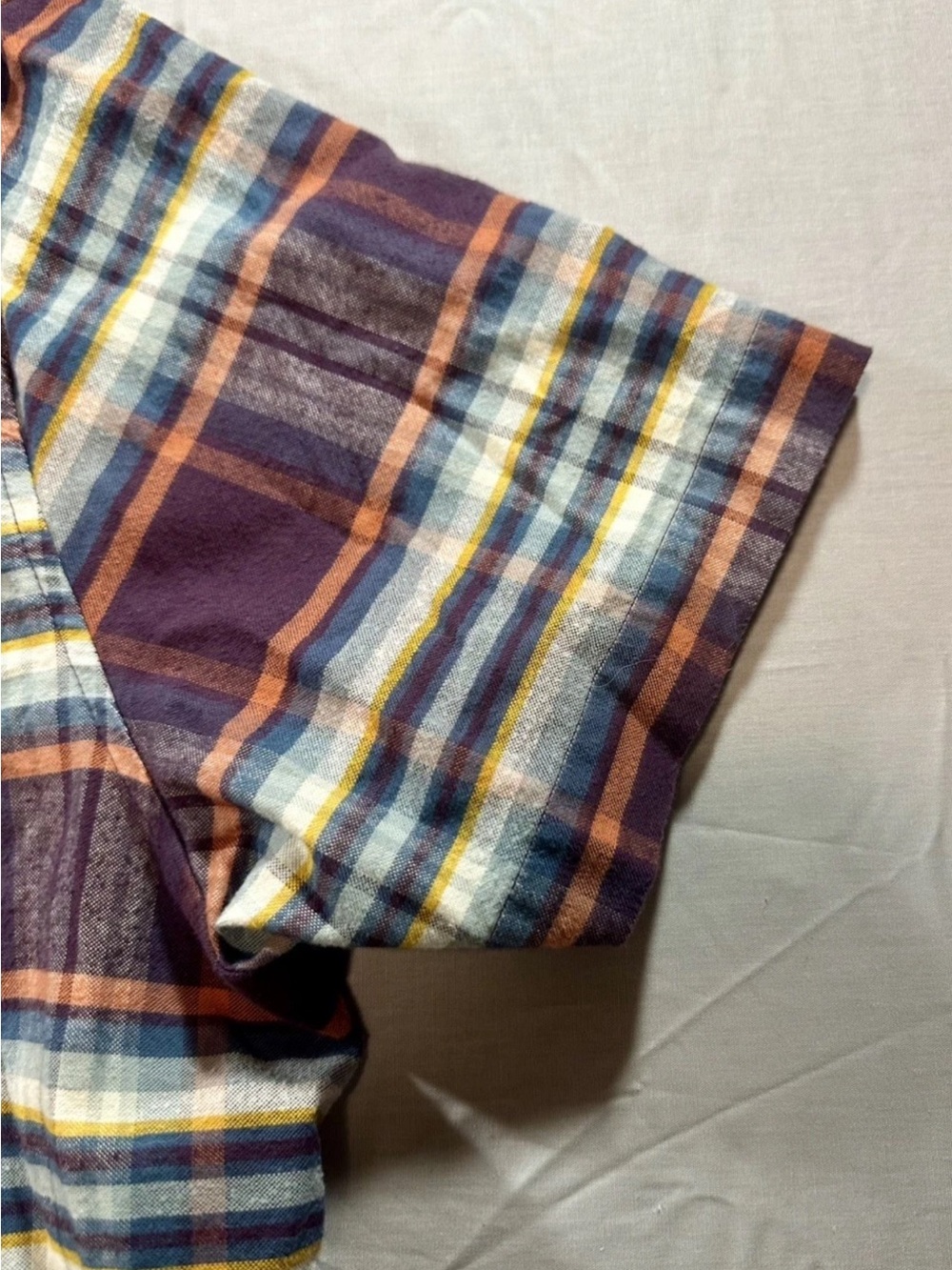Denver Hayes Plaid Short-Sleeve Shirt in Purple, Tan and Blue